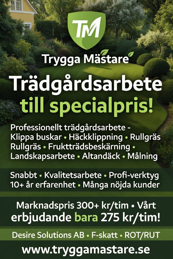 Trädgårdshjälp i Danderyd – Trygga Mästare tar hand om häck, buskar och gräsmatta